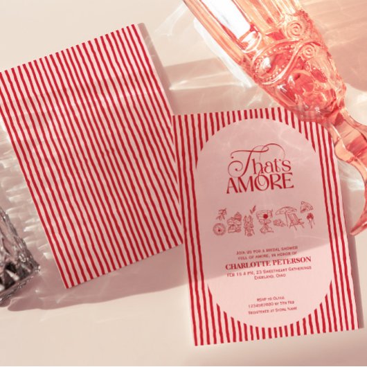 That’s Amore Red stripes Bridal Shower invite 招待状