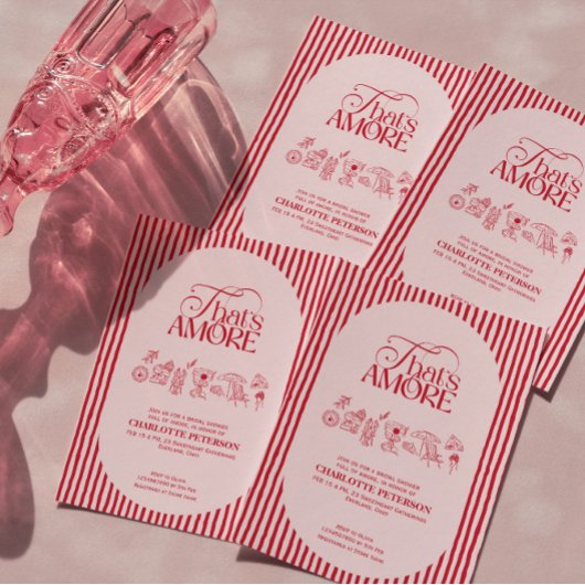 That’s Amore Red stripes Bridal Shower invite 招待状