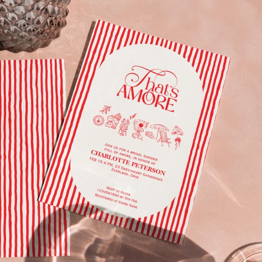That’s Amore Red stripes Bridal Shower invite 招待状