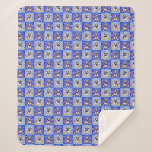 Thatch Border Terrier patchwork Pattern シェルパブランケット (正面)