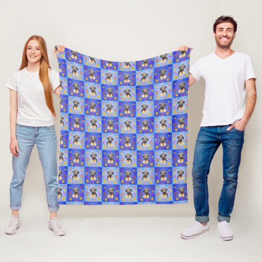 Thatch Border Terrier patchwork Pattern フリースブランケット (インサイチュ)