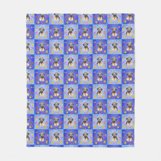 Thatch Border Terrier patchwork Pattern フリースブランケット (正面)