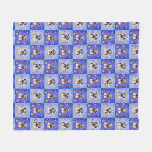 Thatch Border Terrier patchwork Pattern フリースブランケット (正面(横))