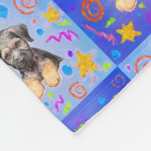 Thatch Border Terrier patchwork Pattern フリースブランケット (角)