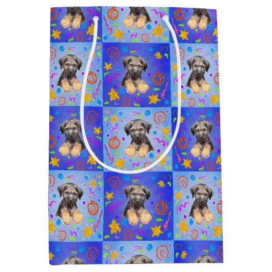 Thatch Border Terrier patchwork Pattern ミディアムペーパーバッグ (正面)