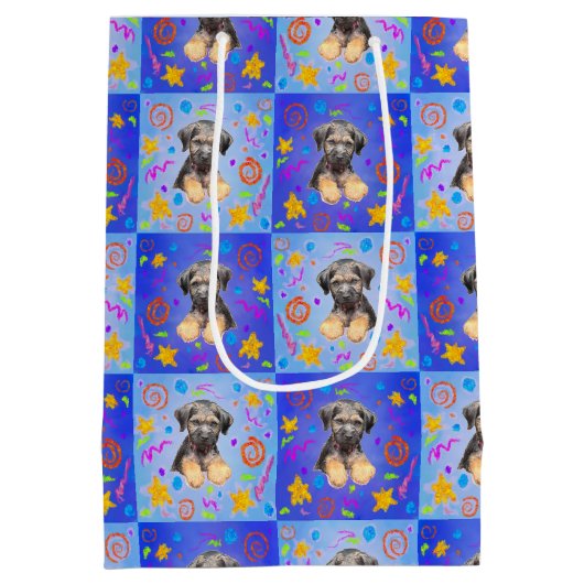 Thatch Border Terrier patchwork Pattern ミディアムペーパーバッグ (裏面)