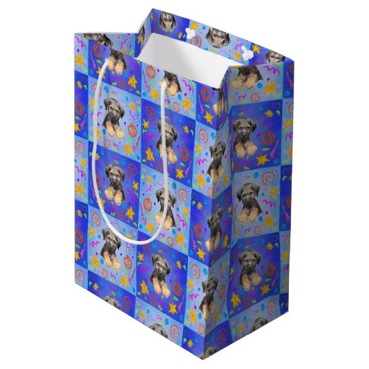 Thatch Border Terrier patchwork Pattern ミディアムペーパーバッグ (裏面アングル)