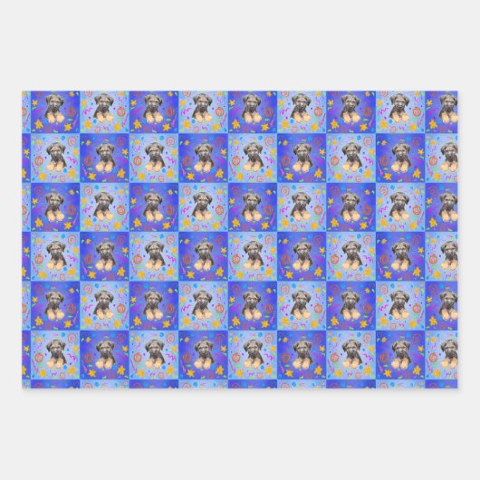 Thatch Border Terrier patchwork Pattern ラッピングペーパーシート (正面2)