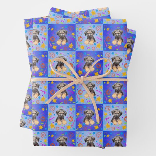 Thatch Border Terrier patchwork Pattern ラッピングペーパーシート (インサイチュ)