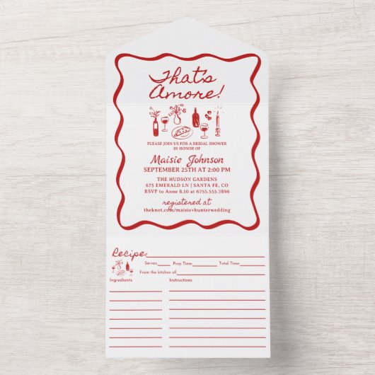 That's Amore イタリアンテーマのブライズシャワー オールインワン招待状 (内側)