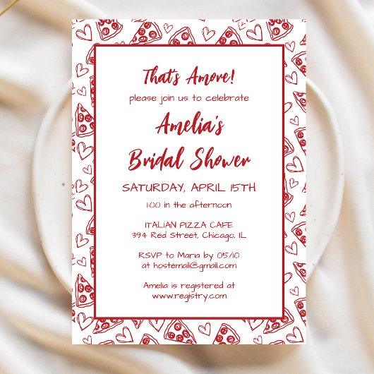 That's Amore! イタリアンピザパーティーレッド ブライダルシャワー 招待状