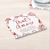 That's Amore イタリアンレッド ピザのリハーサルディナー スクエアペーパーコースター (アングル)