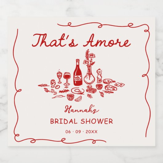 That's Amore イタリアン描き下ろしエンゲージメント ブライズシャワー スパークリングワインラベル (シングルラベル)