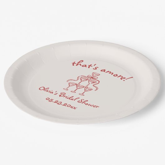 That's Amore イタリアン ハンドドローンレッド ブライダルシャワー ペーパープレート (アングル)