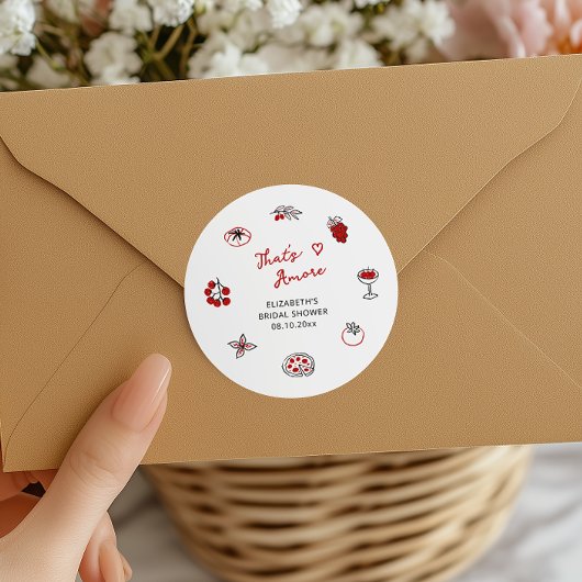 That's Amore イタリアン ハンドドローンレッド ブライダルシャワー ラウンドシール