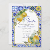 That's Amore イタリアン ブルー タイル レモン ブライダル シャワー 招待状 (正面)