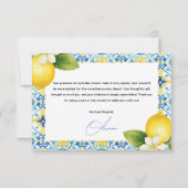 That's Amore イタリアン レモン ブルー タイル ブライズシャワー サンキューカード (裏面)