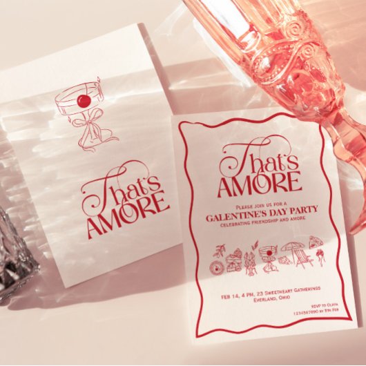 “That's Amore” ガールズラブ 赤 パーティー招待状 招待状