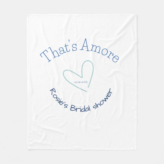 THATS AMORE ブライダルシャワー 青ハート 名前 日付 SIM フリースブランケット (正面)