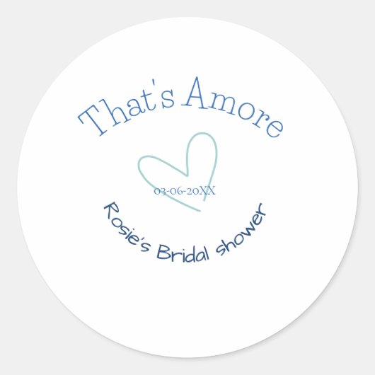 THATS AMORE ブライダルシャワー 青ハート 名前 日付 SIM ラウンドシール (正面)