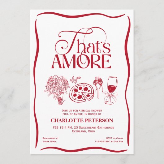 That's Amore レッド ブライダルシャワー 招待状 (正面)