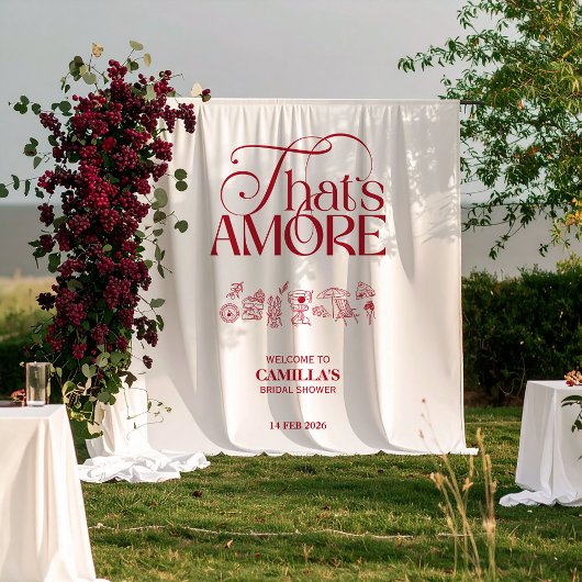 That's Amore レッド 手描き ブライダルシャワー タペストリー