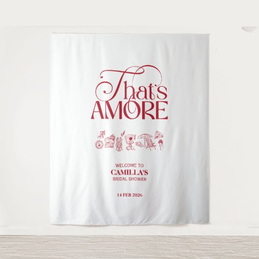 That's Amore レッド 手描き ブライダルシャワー タペストリー (正面)