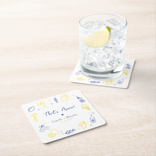 That's Amore 手描きイタリアエンゲージメントパーティー スクエアペーパーコースター (インサイチュ)