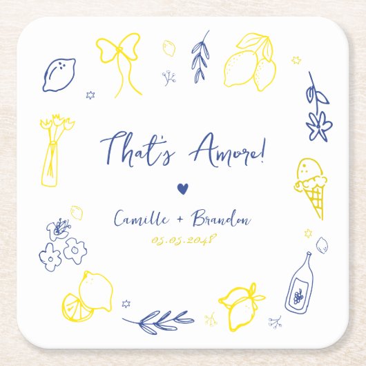 That's Amore 手描きイタリアンエンゲージメントパーティー スクエアペーパーコースター (正面)