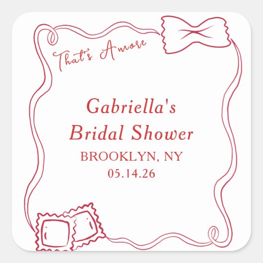 That's Amore 手描きパスタ イタリア ブライダルシャワー スクエアシール (正面)
