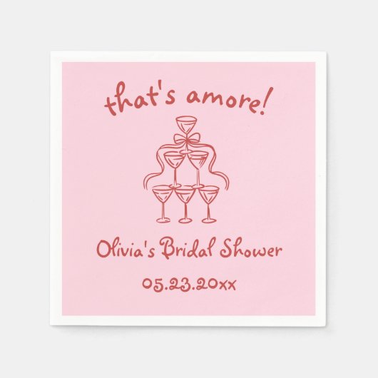 That's Amore! 手描きピンクのブライダルシャワー スタンダードカクテルナプキン (正面)