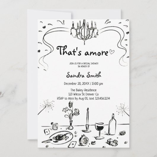 That's Amore 手描き ブライダルシャワー 招待状 (正面)