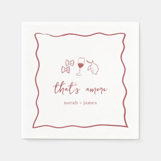 That's Amore" 手書きのウェディングシャワーデザイン スタンダードカクテルナプキン (正面)