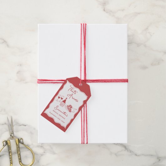 That's Amore 赤いイタリアンピザ ワインブライダルシャワー ギフトタグ (より糸付き)