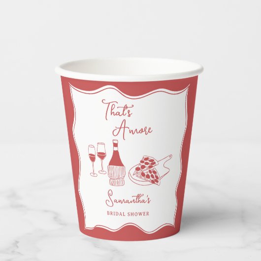 That's Amore 赤いイタリアンピザ ワインブライダルシャワー 紙コップ (正面)