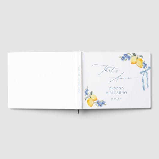 That's Amore Blue Bow Lemons Italian Wedding ゲストブック (全面)