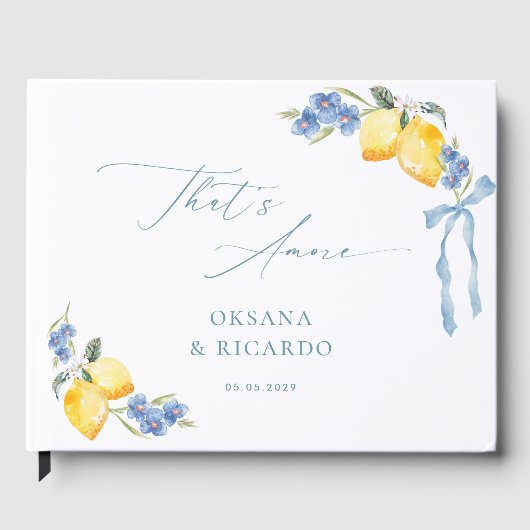 That's Amore Blue Bow Lemons Italian Wedding ゲストブック (正面)