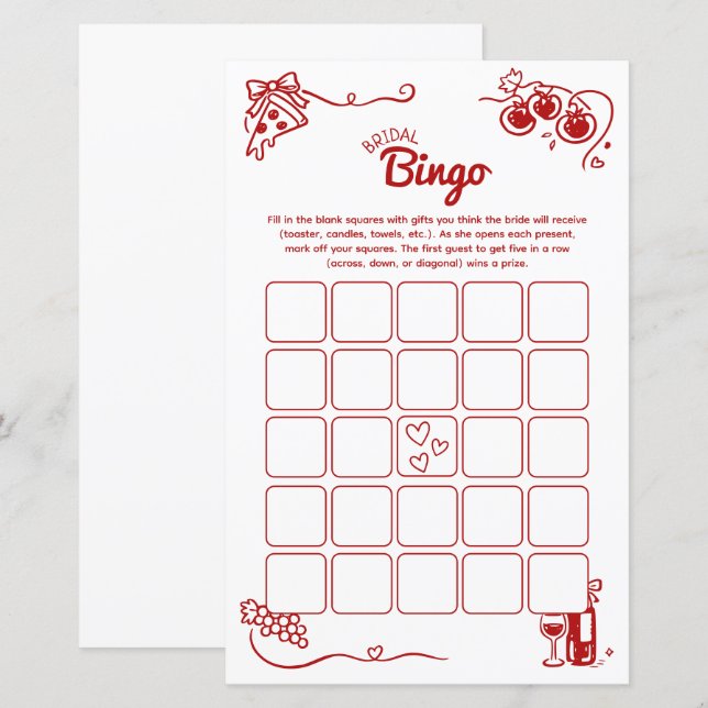 That's Amore Bridal Bingo Italian Wedding Activity (正面/裏面)