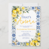 That's Amore Bridal Shower Lemon and Blue Floral 招待状 (正面)