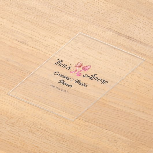 that's amore bridal shower pink retro bow boho nam アクリル招待状 (レイダウン)