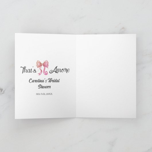 that's amore bridal shower pink retro bow boho nam カード (内部)
