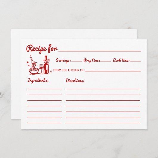 Thats Amore Bridal Shower Recipe Card  (正面/裏面)