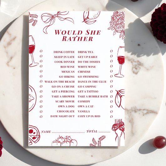 That's Amore Bridal Shower Would She Rather Game  ノートカード