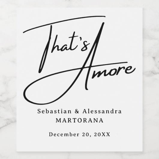 That's Amore! Elegant Black Script Wedding ワインラベル (シングルラベル)
