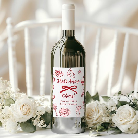 That's Amore Hand Drawn Italian Bridal Shower ワインラベル