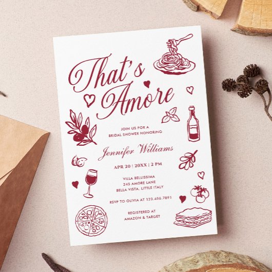 Thats Amore Hand Drawn Italian Bridal Shower 招待状