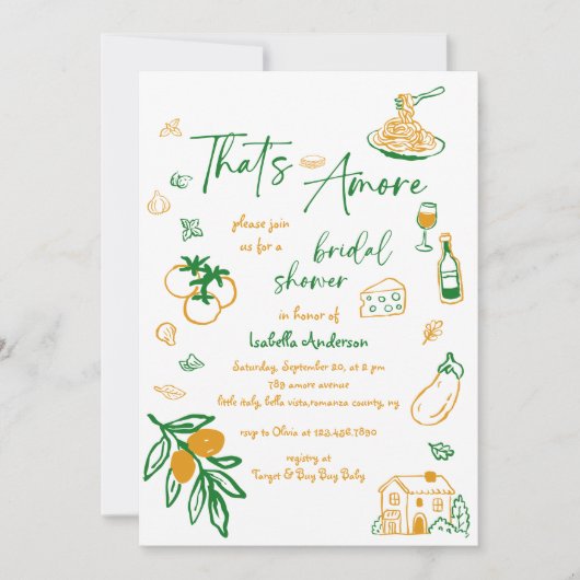 That's Amore Hand Drawn Italian Bridal Shower 招待状 (正面)