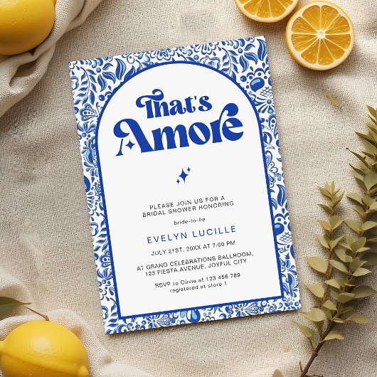That's Amore Italian Blue Tile Retro Bridal Shower 招待状
