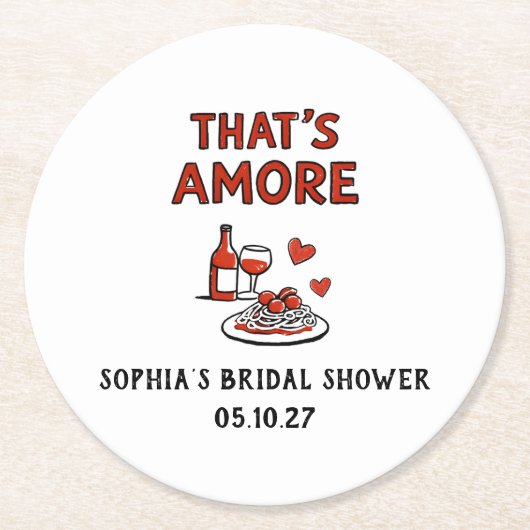That's Amore Italian Bridal Shower Whimsical Red ラウンドペーパーコースター (正面)