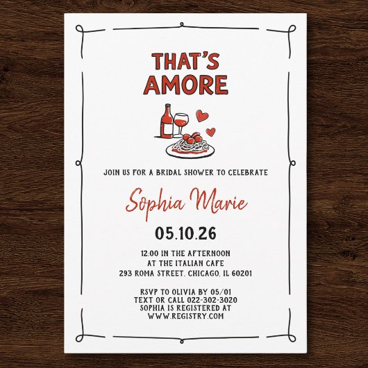That's Amore Italian Bridal Shower Whimsical Red 招待状